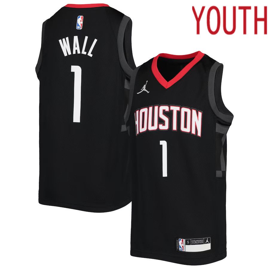 Youth Houston Rockets 1 John Wall Jordan Brand Black Player NBA Jersey